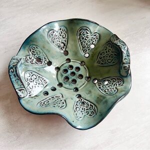 Handcrafted Rustic Soft Teal Berry Bowl